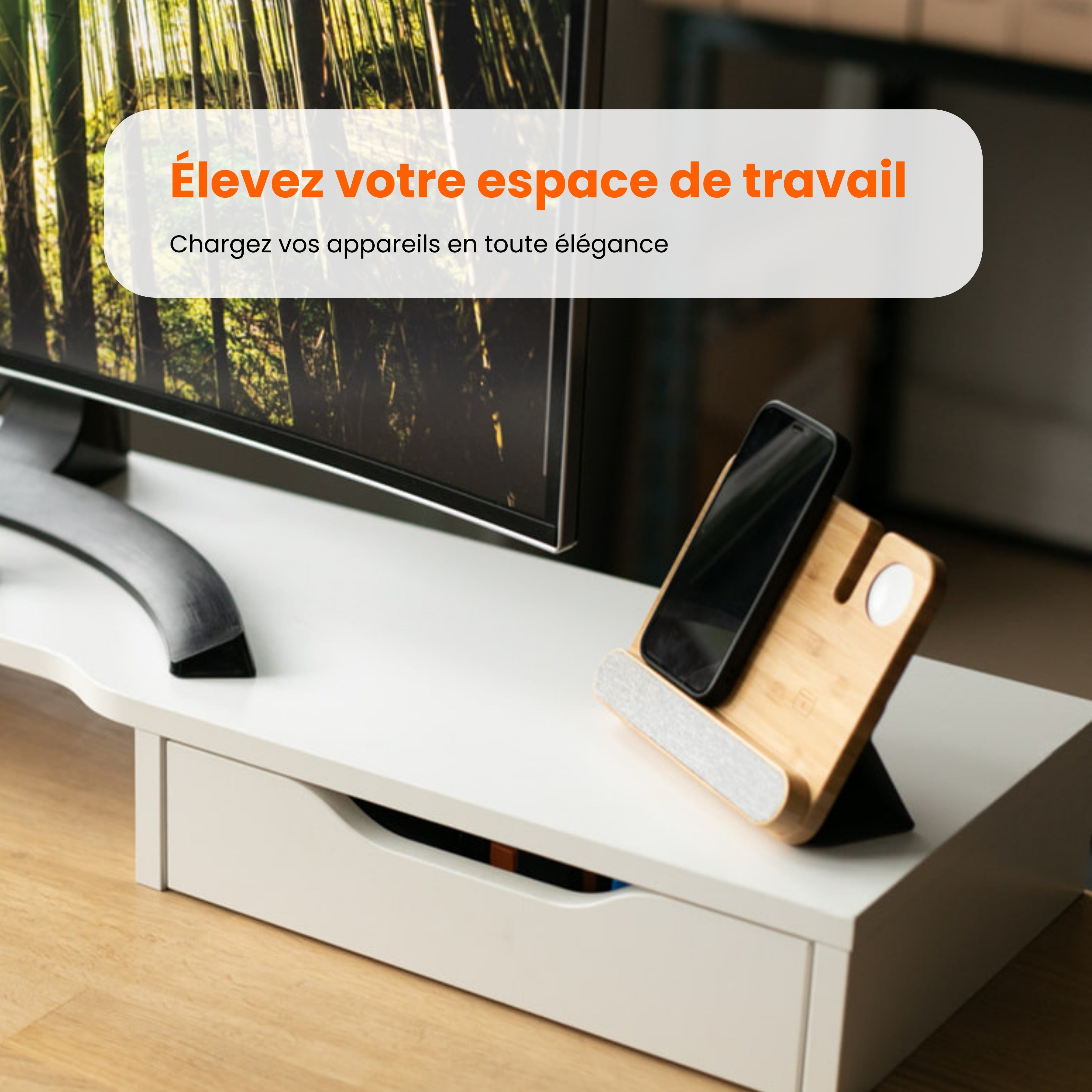 Chargeur 3 en 1 en bois - version Apple watch