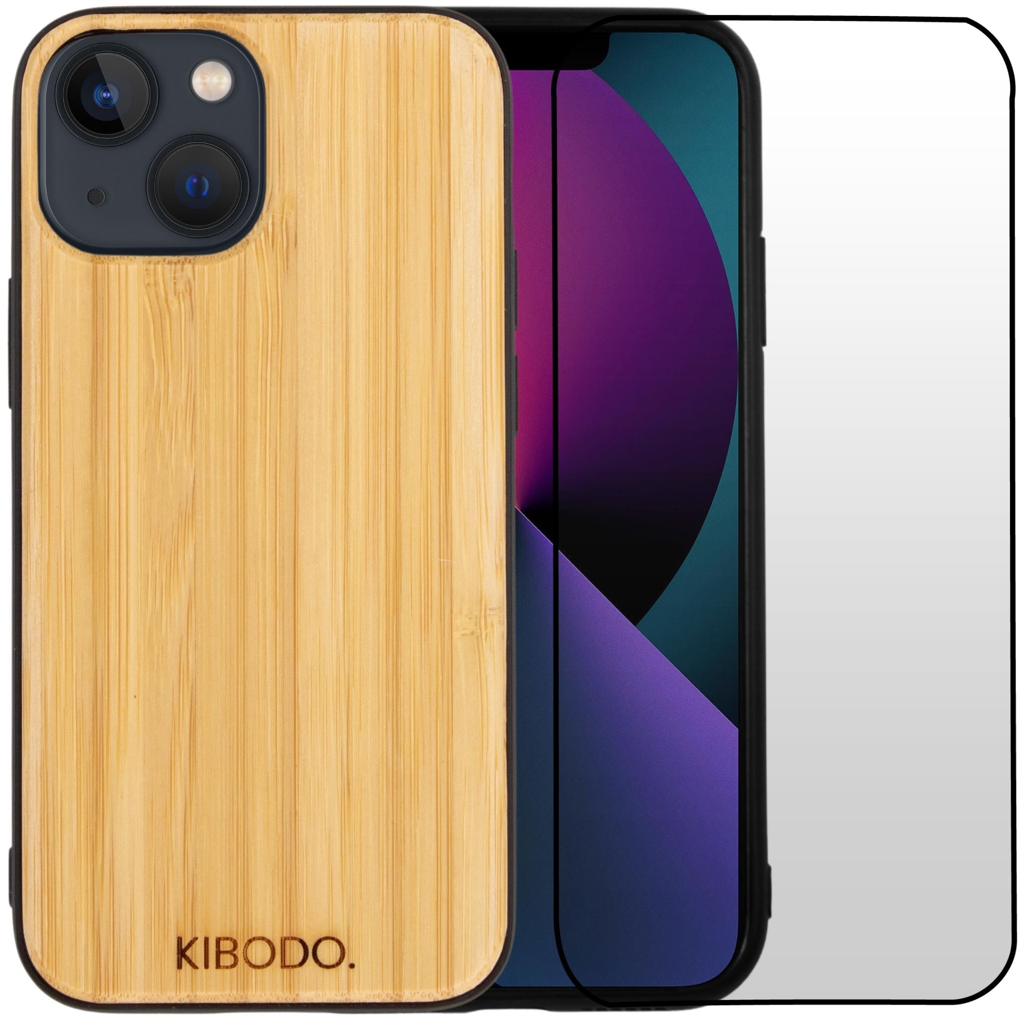Coque iPhone 13 Mini en bois + Écran de protection