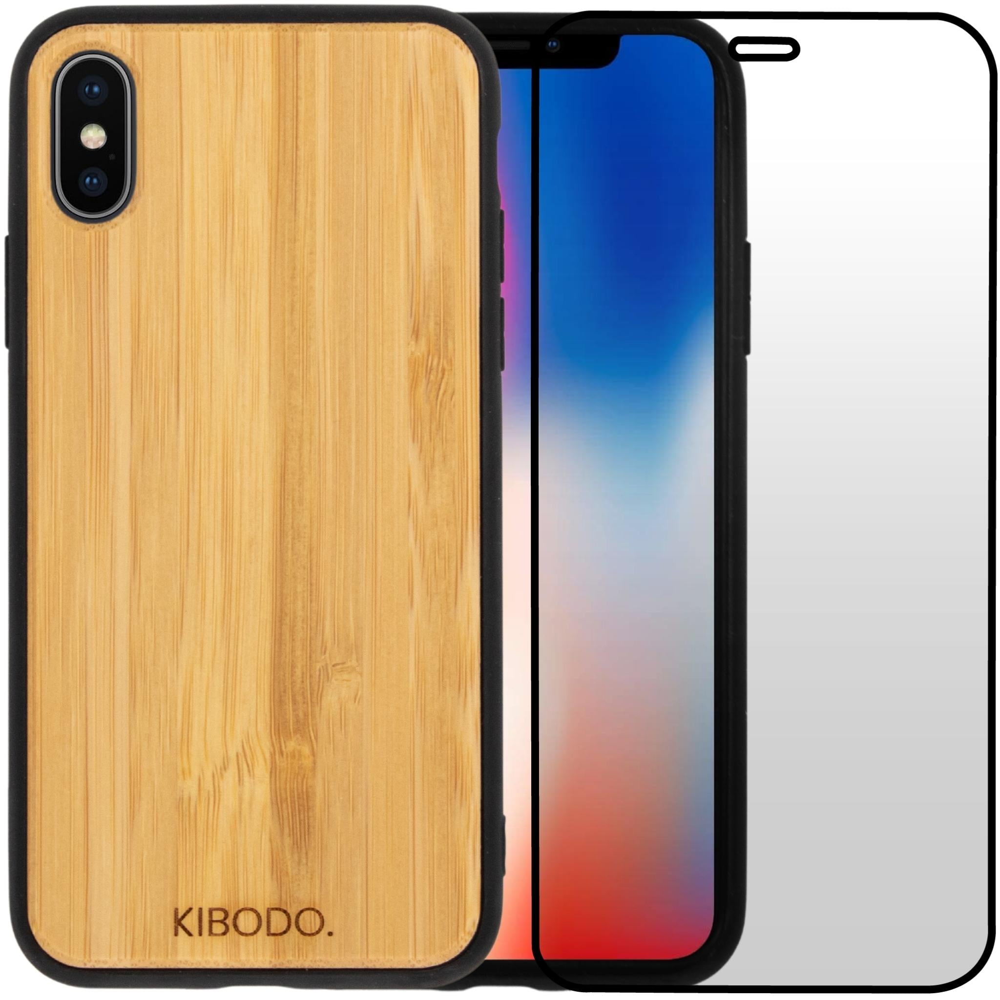 Coque iPhone X/XS en bois + Écran de protection