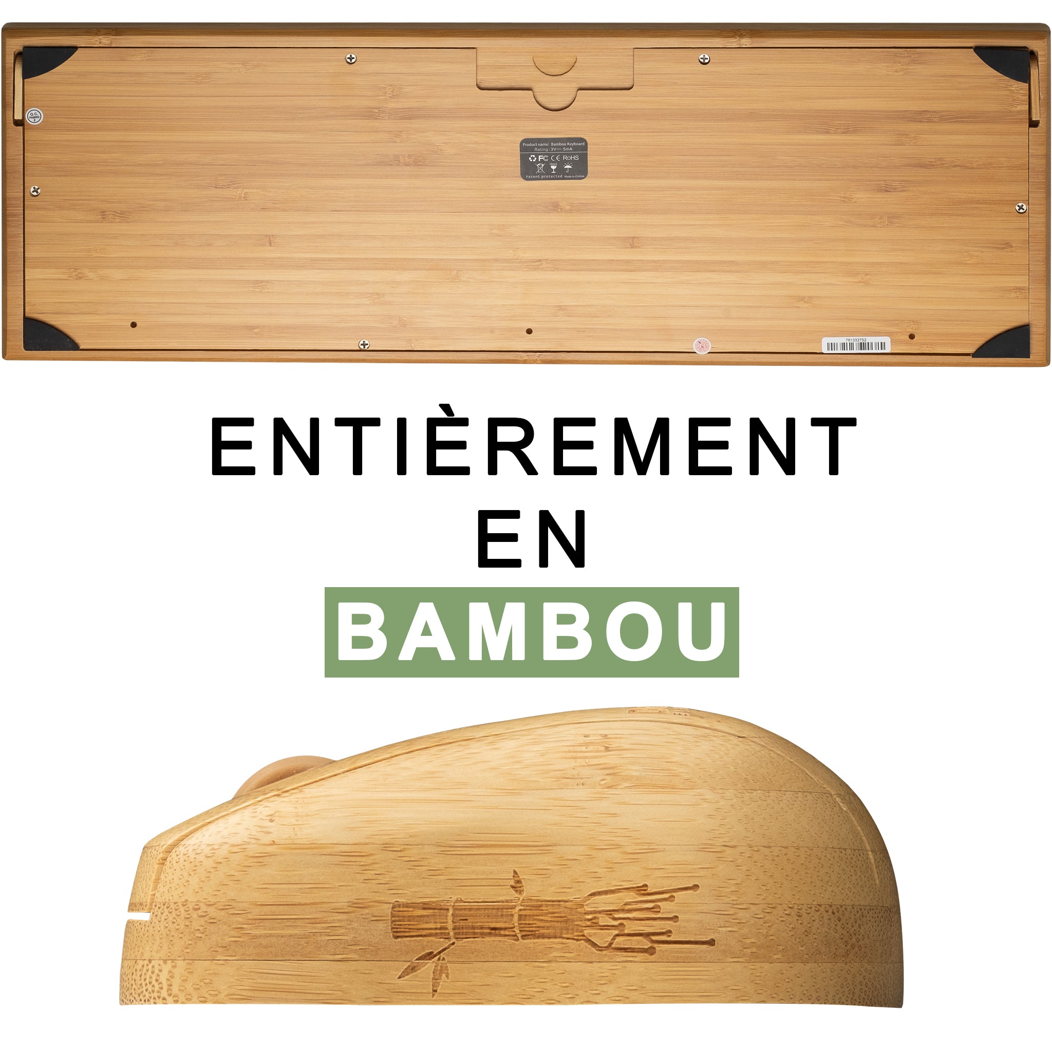 Clavier en bois et souris sans fil (Reconditionné)