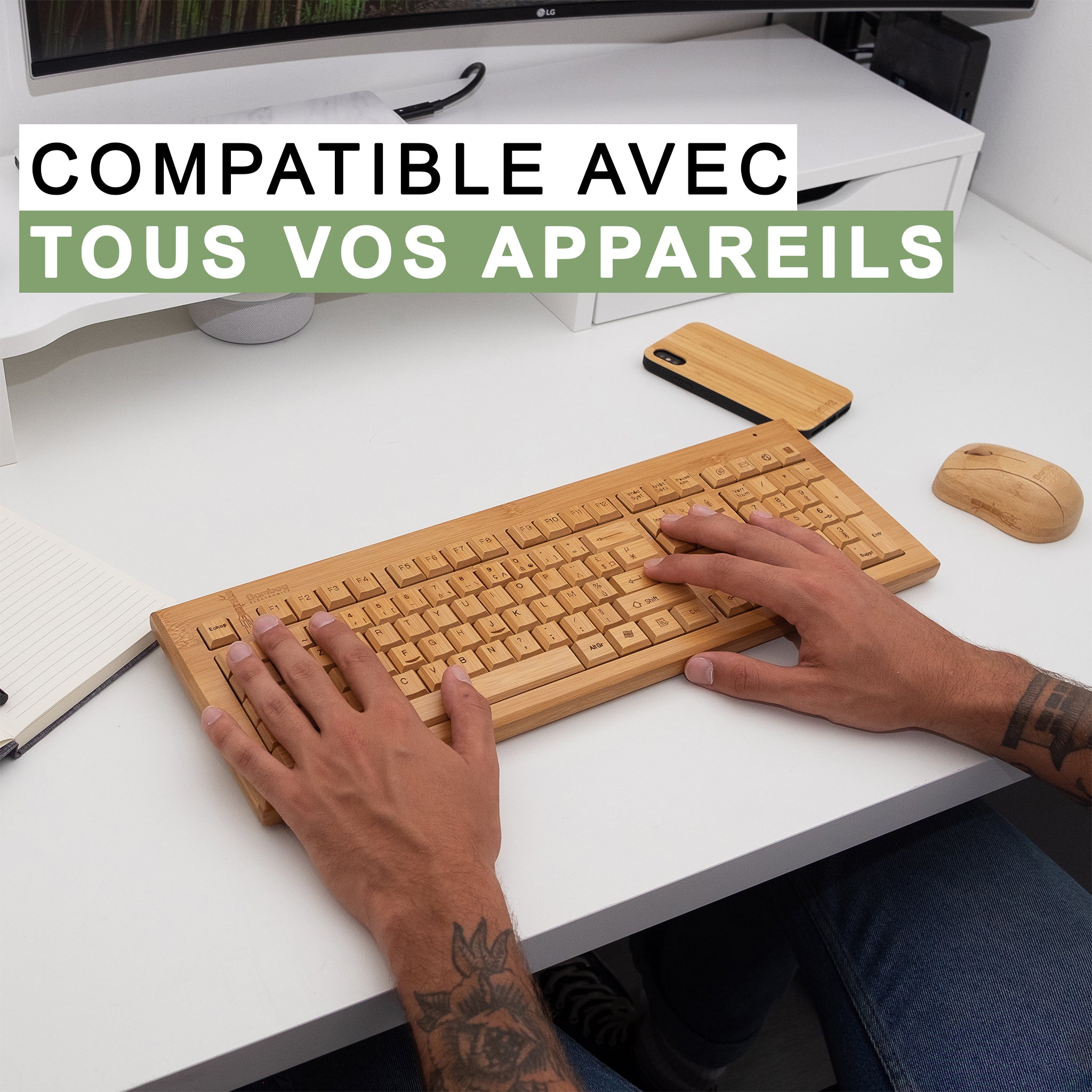 Clavier en bois et souris sans fil (Reconditionné)