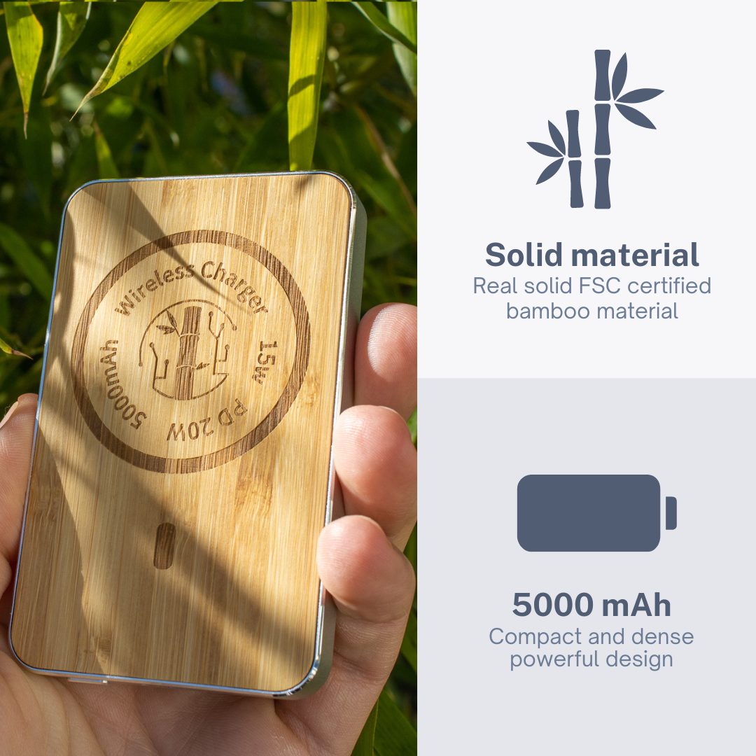Batterie externe en bois pour iPhone compatible Magsafe