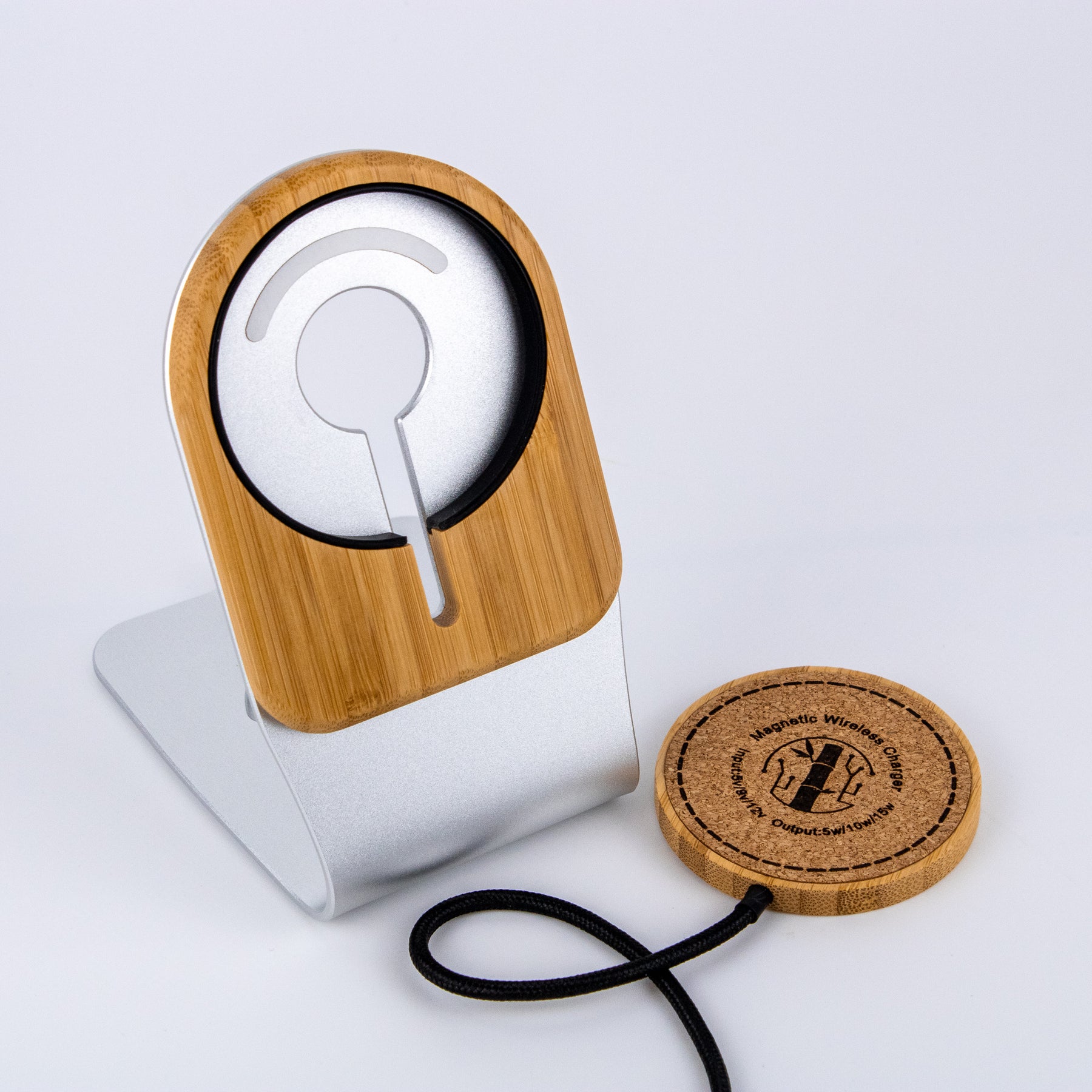 Chargeur sans fil en bois pour iPhone compatible MagSafe + Support vertical