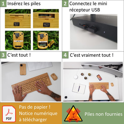 Clavier en bois et souris sans fil (Reconditionné)